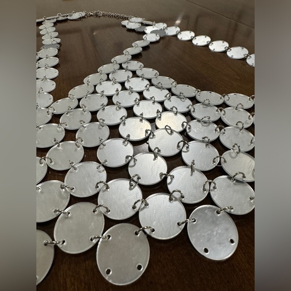 Silver Disc Chainmail Crop Top Festival Rave Sequin Metal Halter Clubwear mirror - Picture 5 of 8